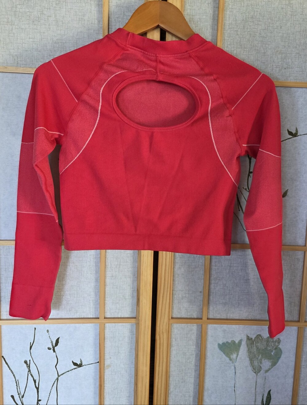 Seamless Red Cropped Long Sleeve Workout Top Support & Contoured Keyhole S/XS